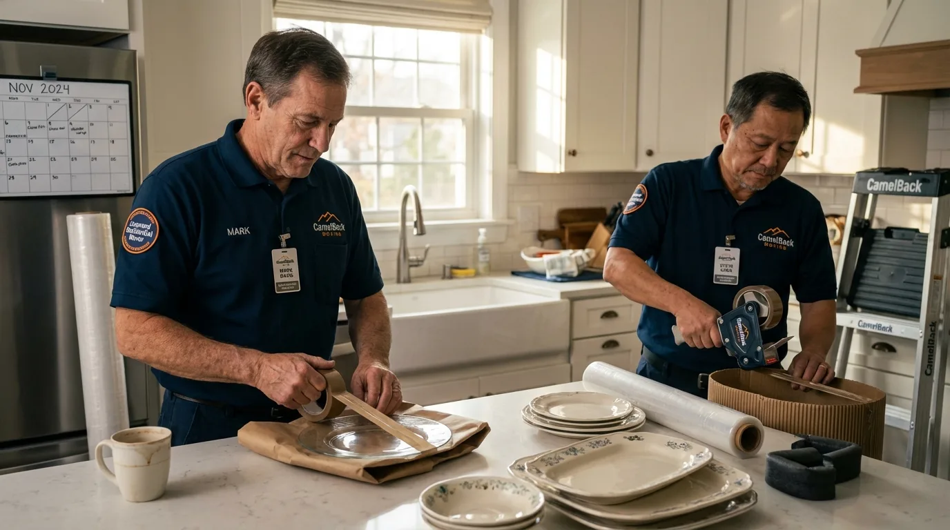 Professional crew packing kitchen dishware in Moab, UT